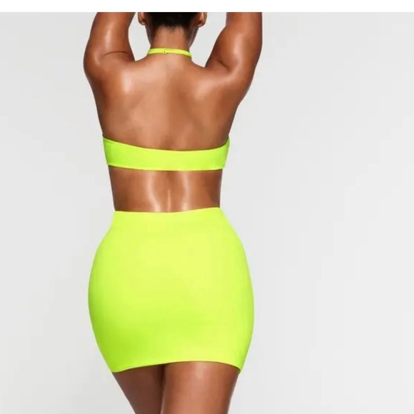 NWOT Skims Neon Green Highlighter Cutout Halter Bodycon Mini Dress | Small - Picture 2 of 8